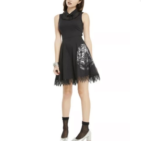 NEW Harry Potter Collared Lace Up Back Mini Dress in Black Size Medium - Picture 12 of 12